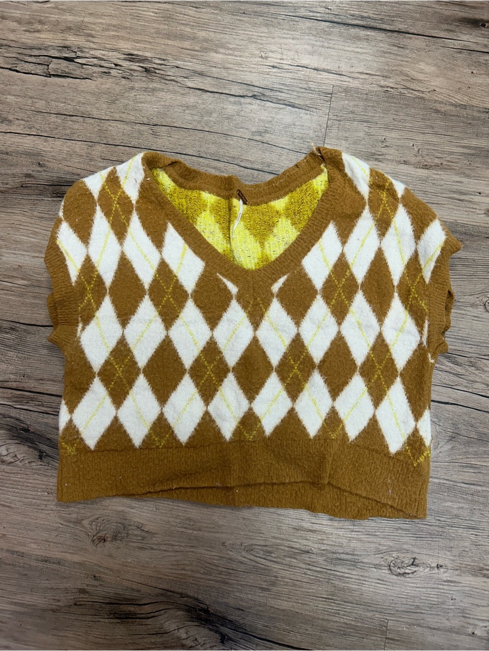 Free people Women’s Mustard Argyle V-Neck Sweater Vest